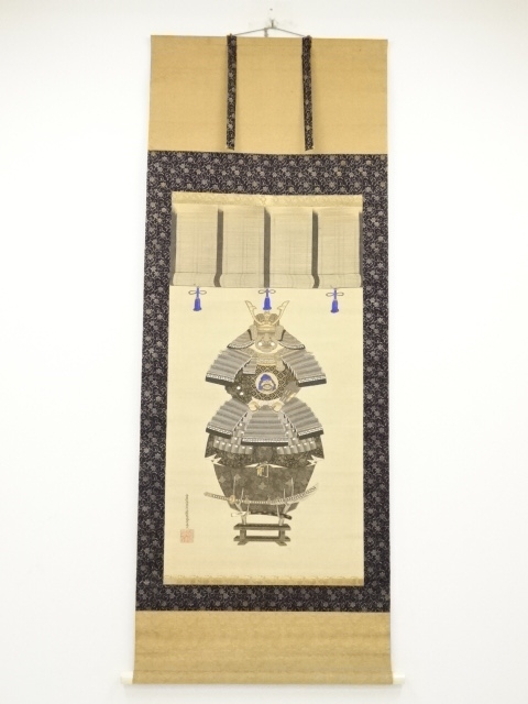 JAPANESE HANGING SCROLL / HAND PAINTED / KABUTO BUSHI ARMOR & HELMET 